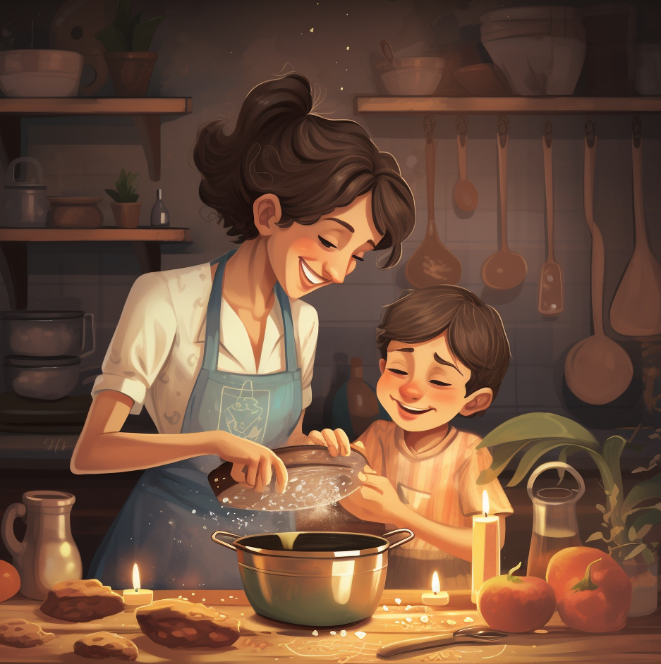 crianza responsable cocinando con hijo